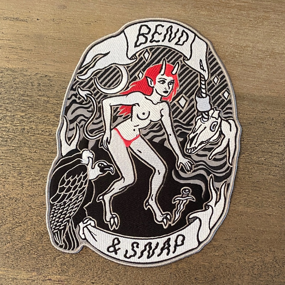 Bend & Snap Iron On Patch with Red and Black Design